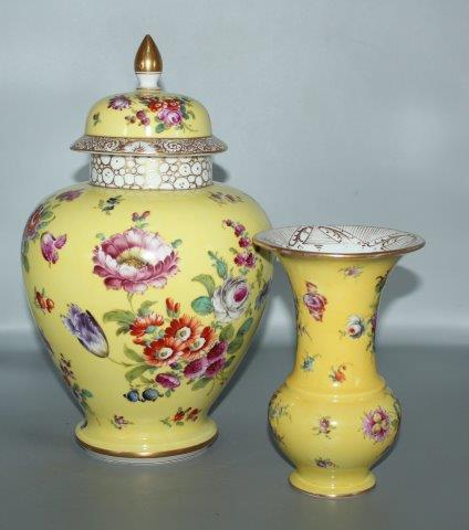 2 Dresden yellow ground vases